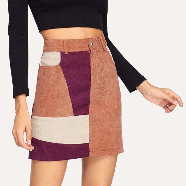 

Cut And Sew Panel Corduroy Skirt