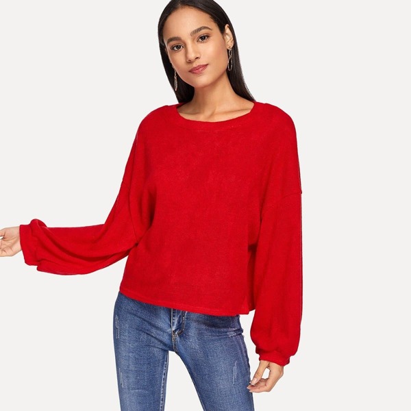 

Drop Shoulder Solid Sweater, Red