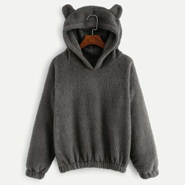 

Solid Hooded Teddy Sweatshirt, Grey