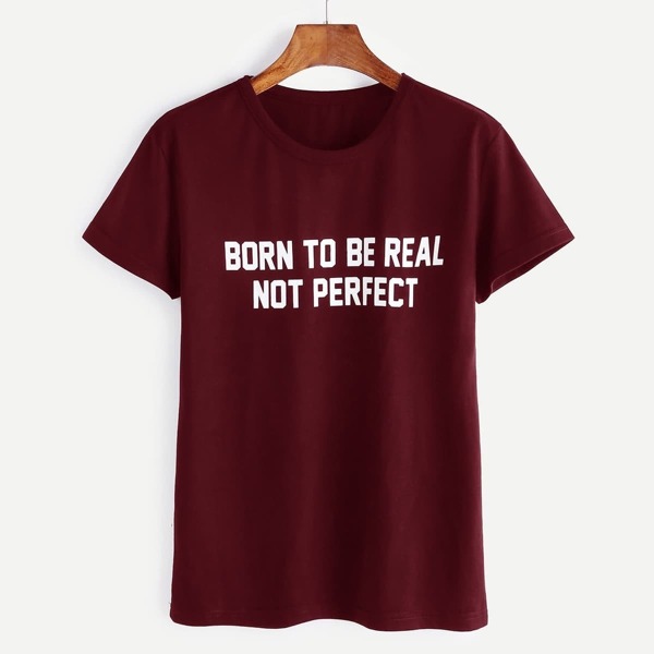 

Slogan Print T-shirt, Burgundy