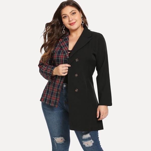 

Plus Color-block Self Tie Blazer, Multicolor
