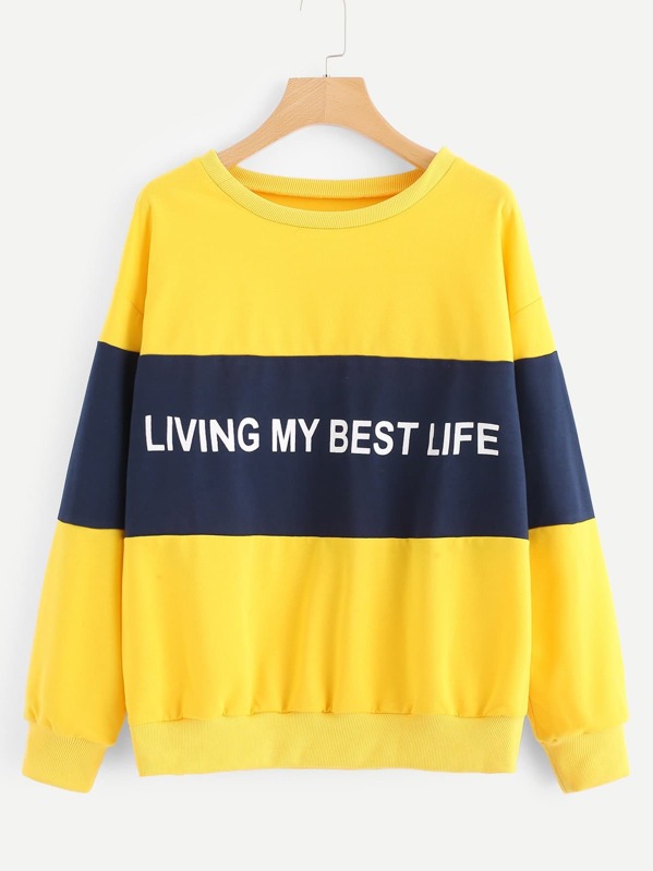 

Plus Letter Print Drop Shoulder Sweatshirt, Yellow
