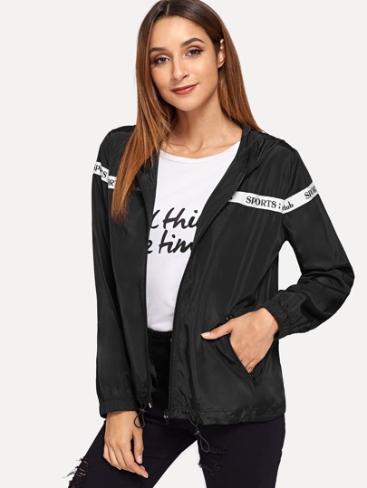 Letter Print Drawstring Hem Jacket