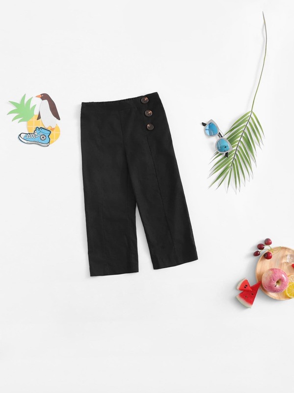 

Girls Button Front Solid Pants, Black