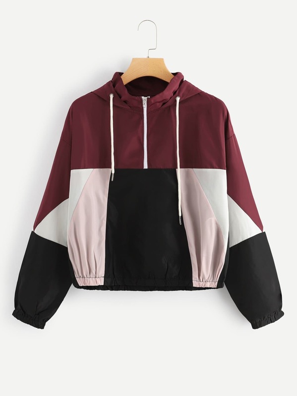 

Colorblock Drawstring Drop Shoulder Hooded Jacket, Multicolor