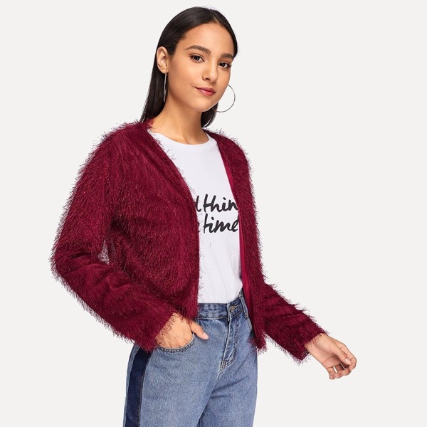 

Open Front Solid Fuzzy Coat