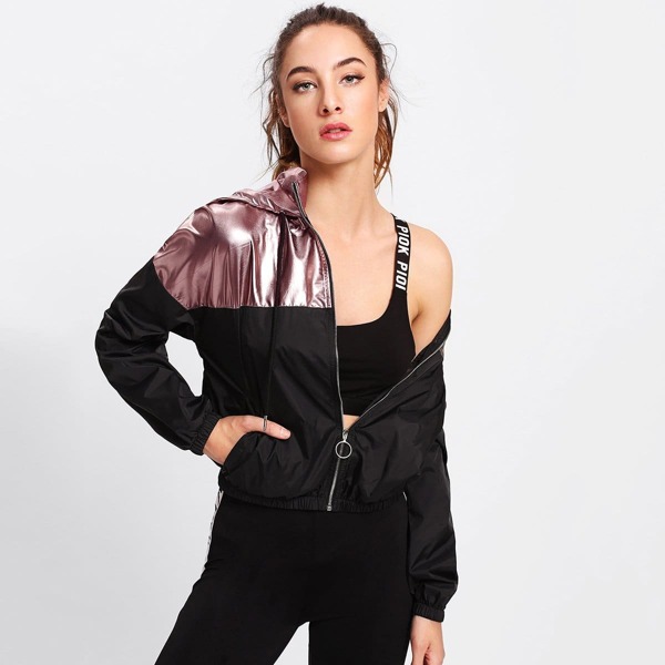 

Two Tone Metallic Hoodie Jacket, Multicolor