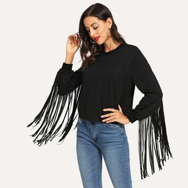 

Fringe Embellished Solid Sweatshirt