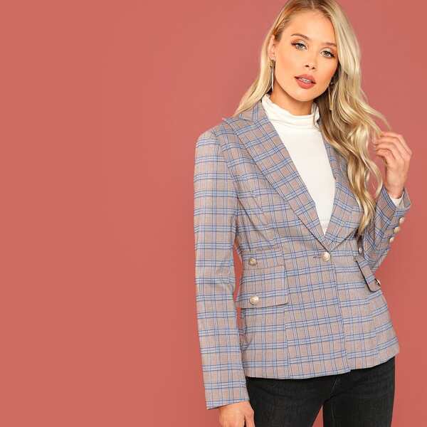 

Single Button Breasted Plaid Blazer, Multicolor