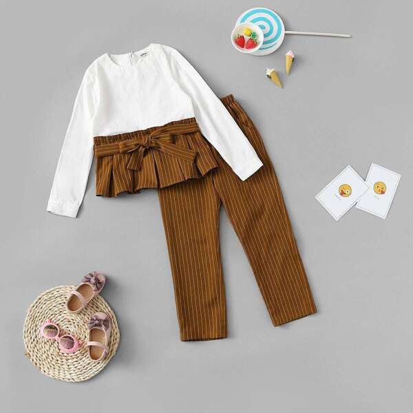 

Girls Colorblock Pleated Panel Top and Striped Pants Set, Multicolor