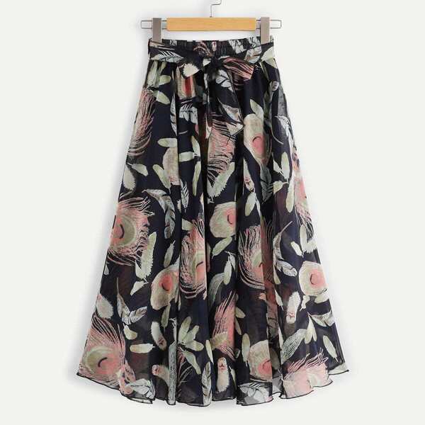 

Tie Waist Floral Chiffon Skirt, Multicolor
