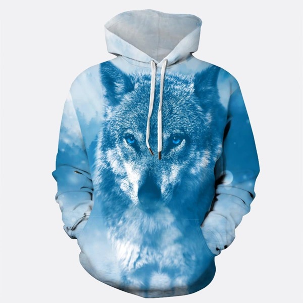 

Men 3D Wolf Print Hooded Sweatshirt