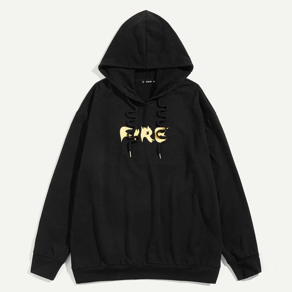 

Men Letter Front Drawstring Hoodie