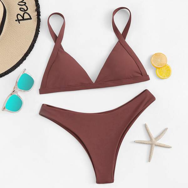 

Triangle Top With High Cut Bikini Set, Red