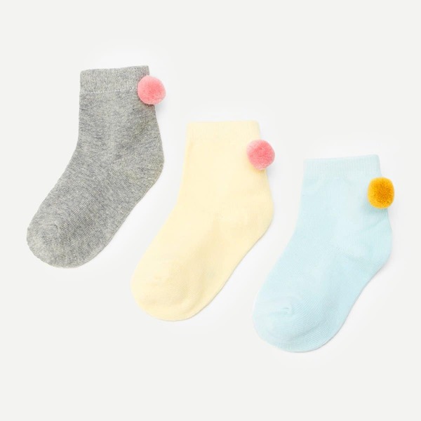 

Girls Pom-Pom Decorated Socks 3pairs, Multicolor