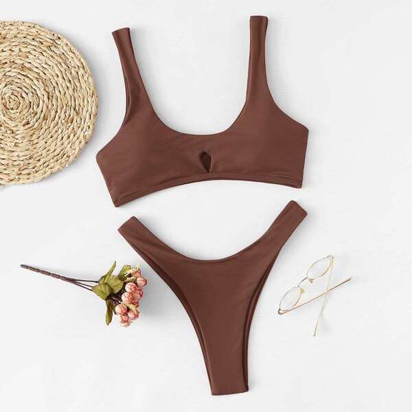 

Cut Out Top With High Leg Bikini Set