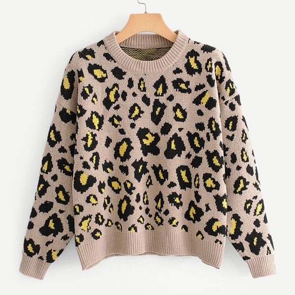 

Drop Shoulder Leopard Print Sweater