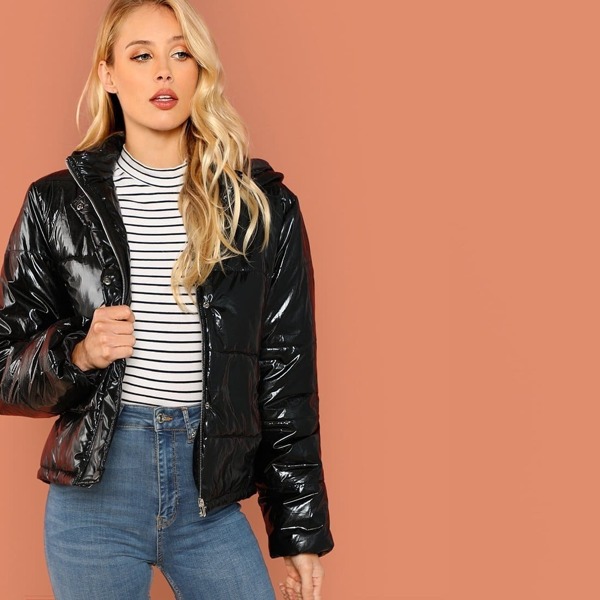 

Zip Up Puffer Coat, Black