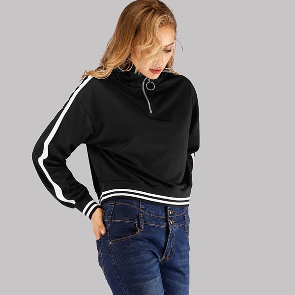 

Quarter Zip Contrast Striped Sweatshirt
