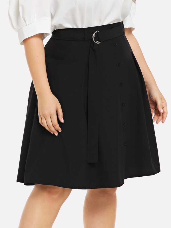 

Plus Solid Ring Decoration Skirt, Black, Franziska