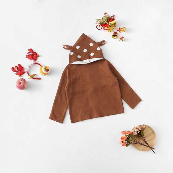 

Toddler Boys Polka Dot Print Raglan Sleeve Hooded Sweater, Brown