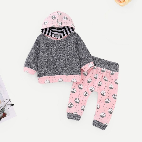 

Toddler Girls Cartoon Print Hooded Top With Pants