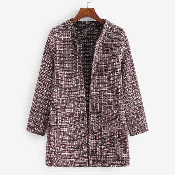 

Pocket Decoration Hooded Tweed Coat