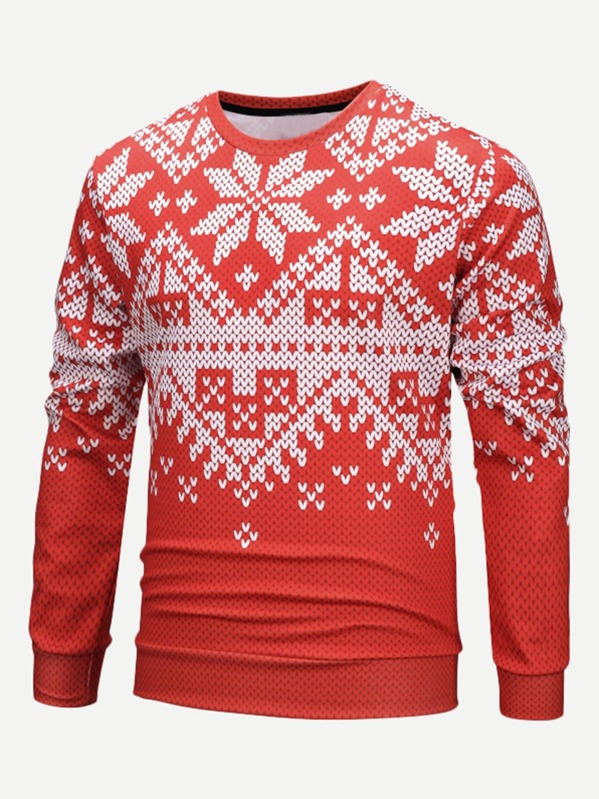 

Men Crew Neck Christmas Fairisle Print Sweatshirt, Red