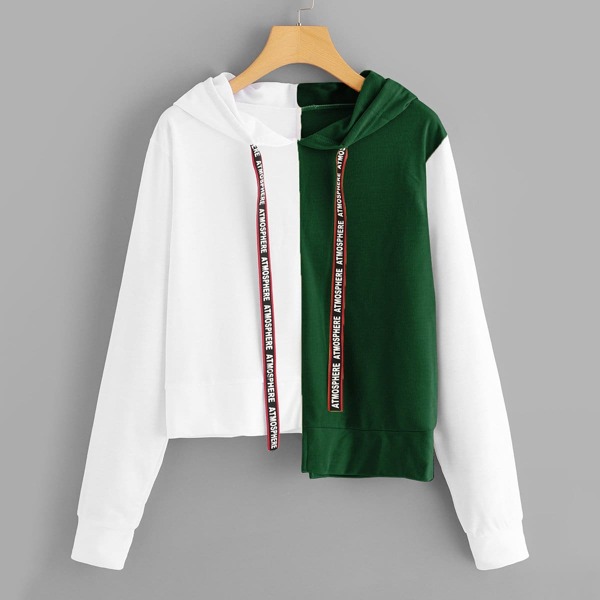 

Letter Print Tape Asymmetrical Hem Hoodie