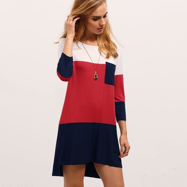 

Color-block Pocket Front T-Shirt Dress