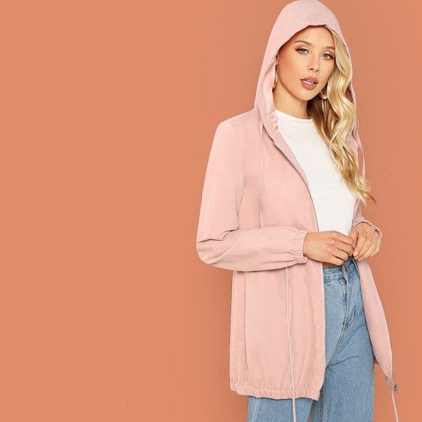 

Drawstring Waist Hoodie Jacket, Pink