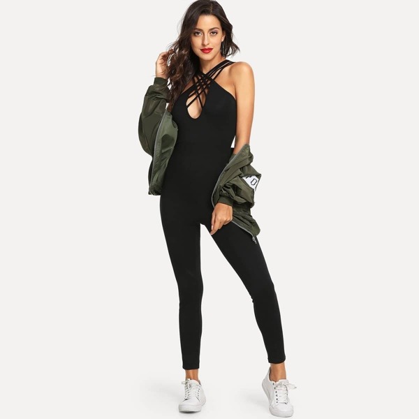 

Open Front Criss Cross Skinny Jumpsuit