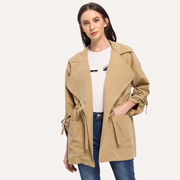 

Roll Tab Sleeve Drawstring Waist Utility Coat