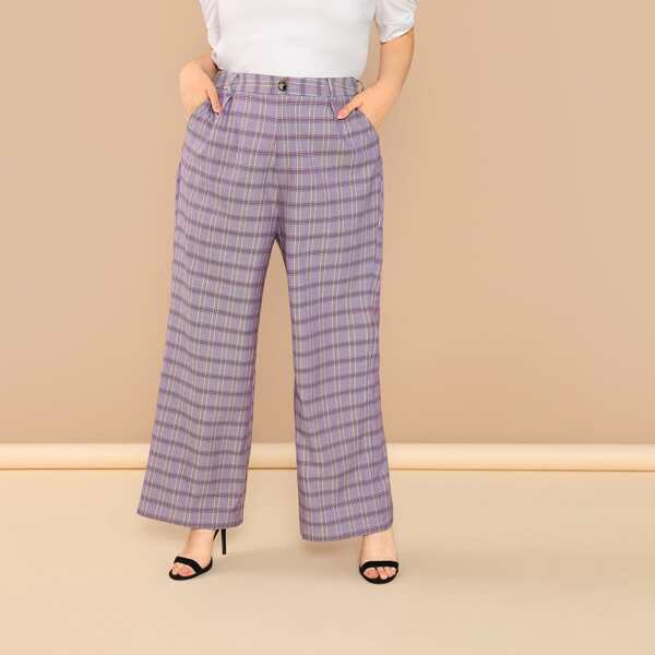 

Plus Wide Leg Plaid Pants, Purple