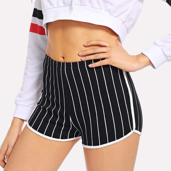 

Striped Skinny Shorts, Black and white