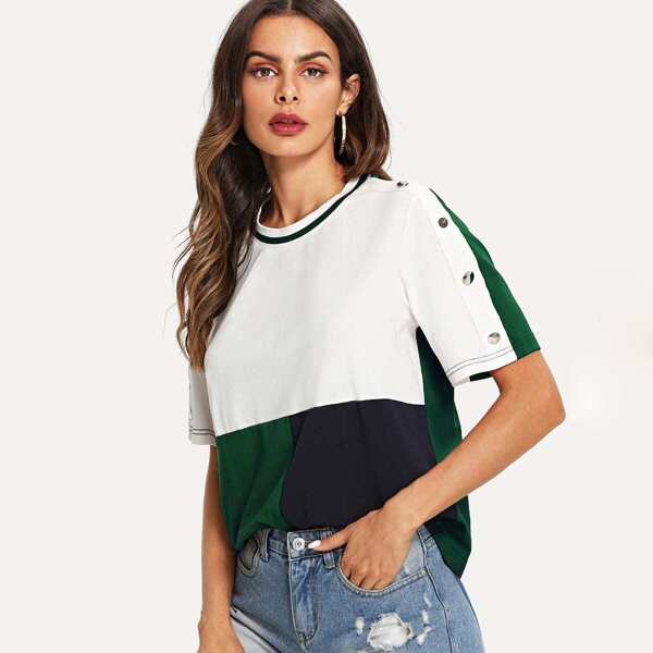 

Buttoned Sleeve Cut and Sew T-shirt