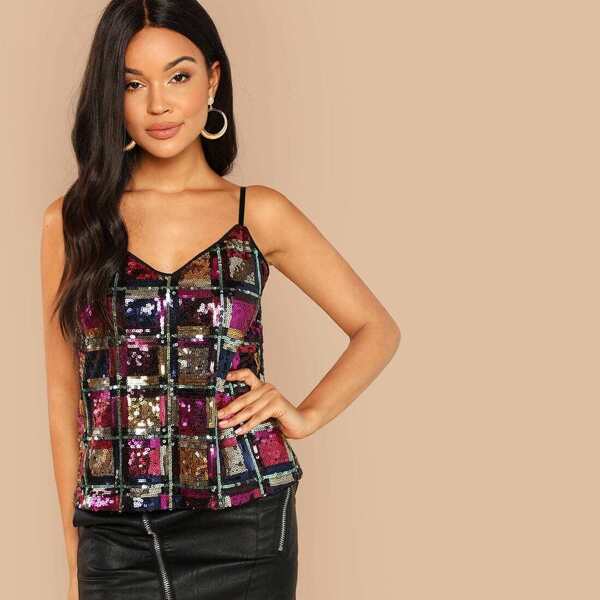 

Sequin Plaid Cami Top