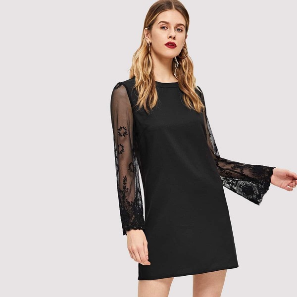 

Mesh Insert Solid Dress