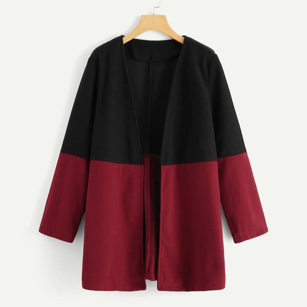 

Plus Two Tone Open Front Coat, Multicolor