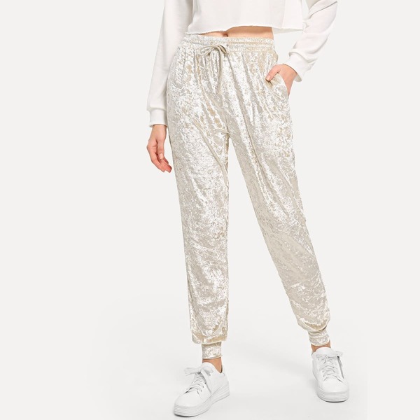

Drawstring Waist Velvet Pants