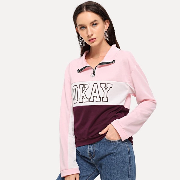 

Cut And Sew Letter Print Sweatshirt