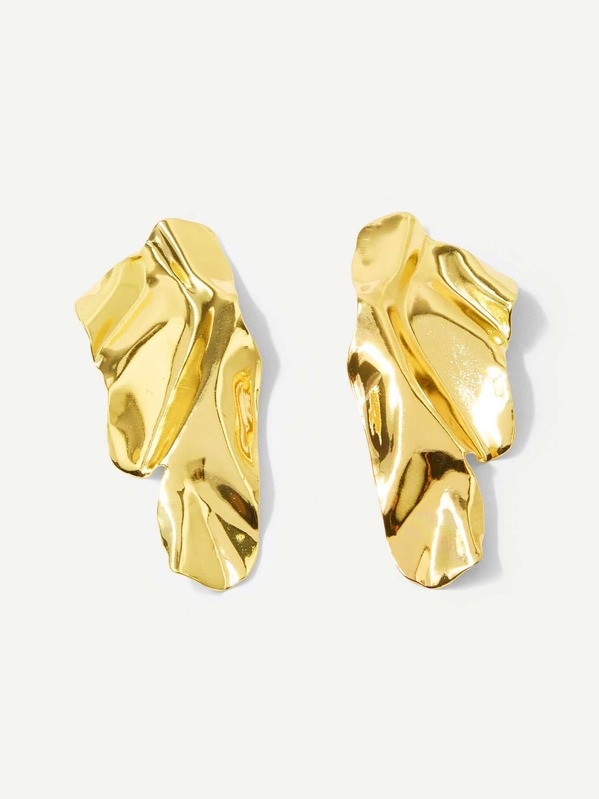 

Abstract Shaped Metal Drop Earrings 1pair, Gold
