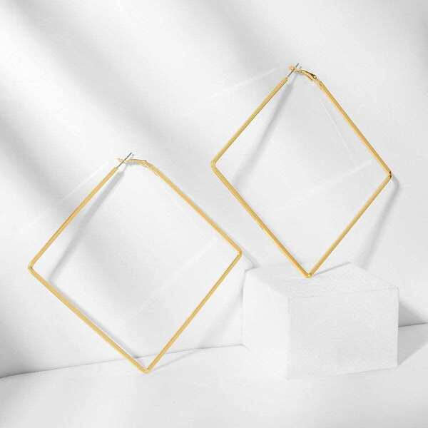 

Square Shaped Oversize Drop Earrings 1pair, Gold