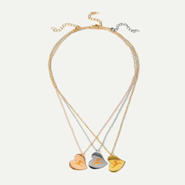 

Deer Detail Heart Pendant Necklace Set 3pcs