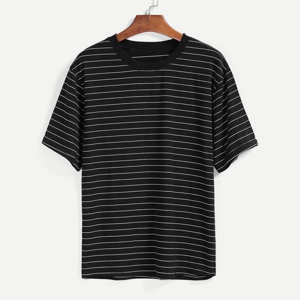 

Striped Loose T-shirt, Black and white
