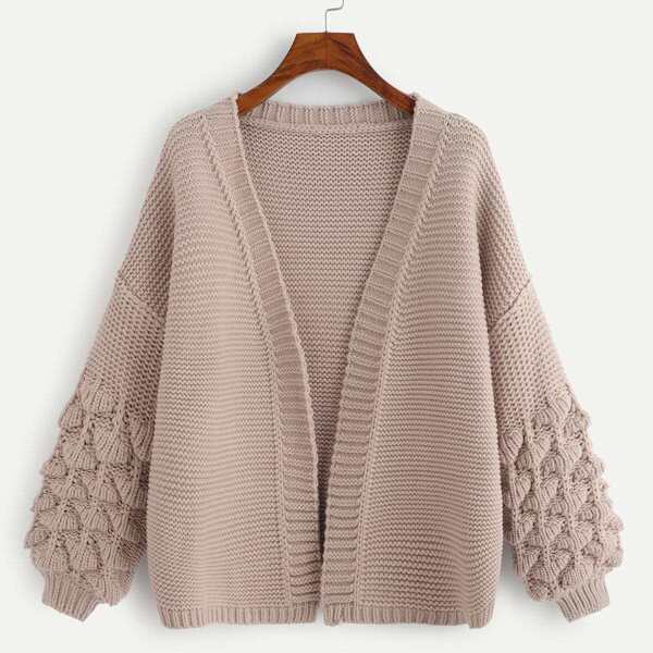 

Plus Crochet Balloon Sleeve Marled Cardigan, Pink