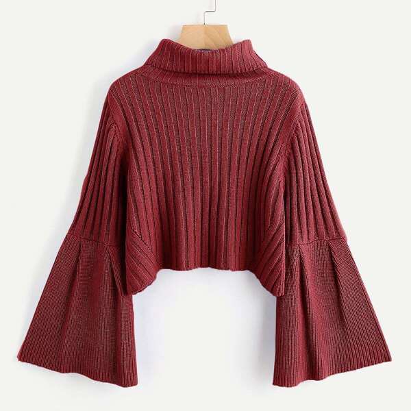 

Rib Knit Fluted Sleeve Sweater