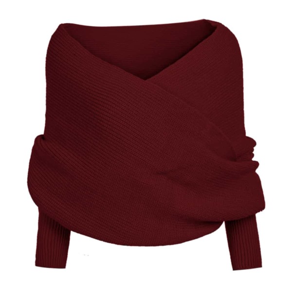 

Cross Wrap Off Shoulder Solid Sweater, Burgundy
