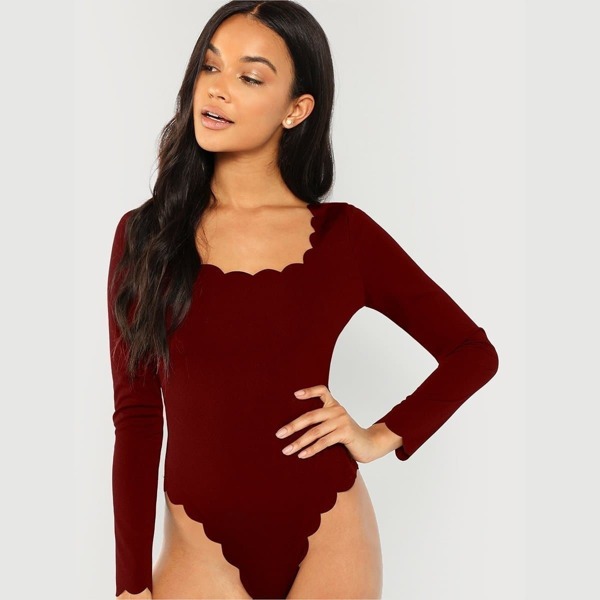 

Scallop Trim Solid Bodysuit