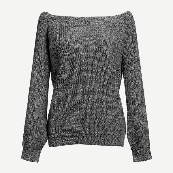 

Crisscross V Neck Marled Sweater, Grey